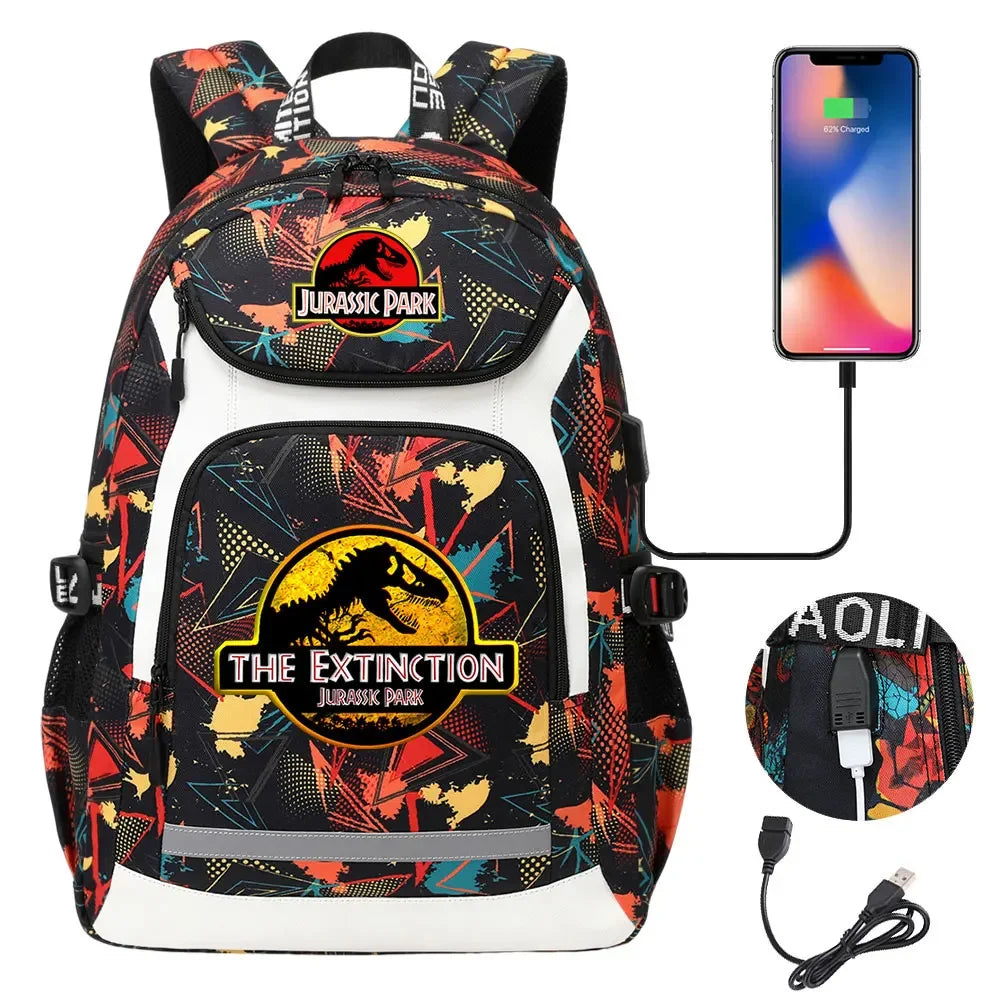 Jurassic World Park Dinosaur Girls Boys Kids School Book Bags USB Teenagers Schoolbags Women Men Laptop Travel Backpack