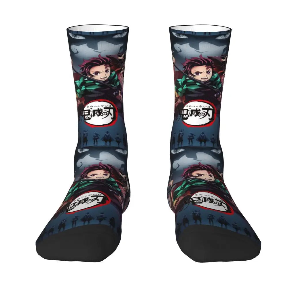 Custom Giyuu Tomioka Demon Slayer Men Women Crew Socks Unisex Kawaii Kimetsu No Yaiba Spring Summer Autumn Winter Dress Socks