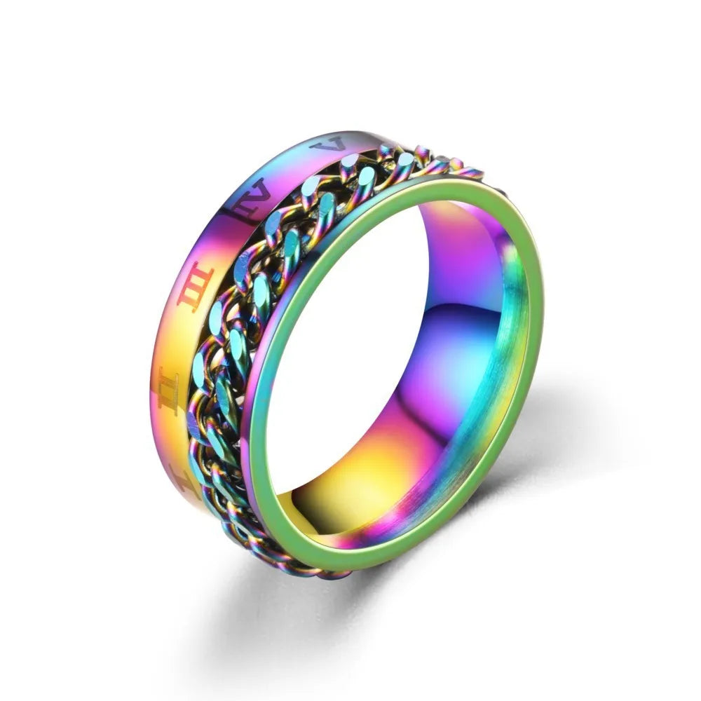 Titanium Steel Rotatable Chain Fidget Spinner Mens Rings Multifunction Anti Stress Knuckle Ring Accessories Anillo Hombres