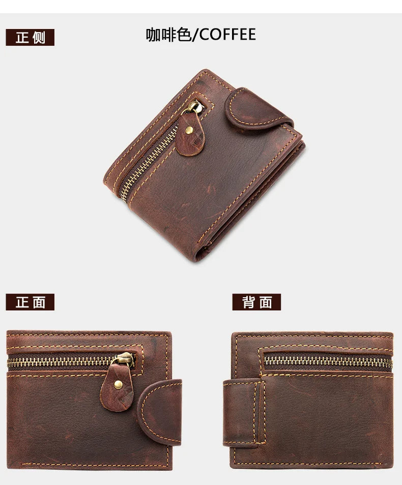 Crazy Horse Cowhide Leather Wallet for Men Genuine Leather Men Wallet Hasp Vintage Wallet Men