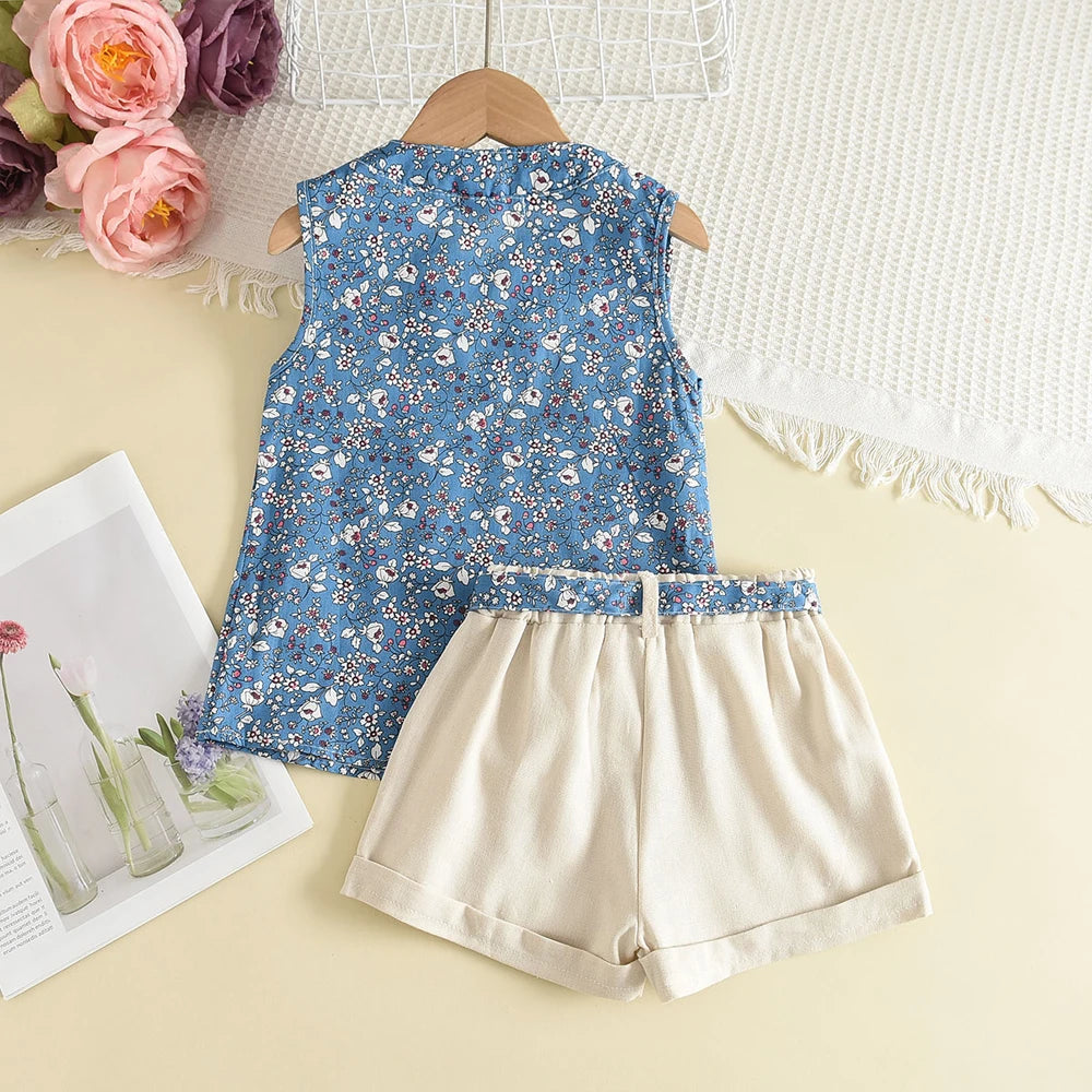 Melario Toddler Kids Baby Girl Floral Blue Blouse T-shirt Pants Summer 2PCS Suit Infant Girl Clothes 2-6 Years New Girls Outfits