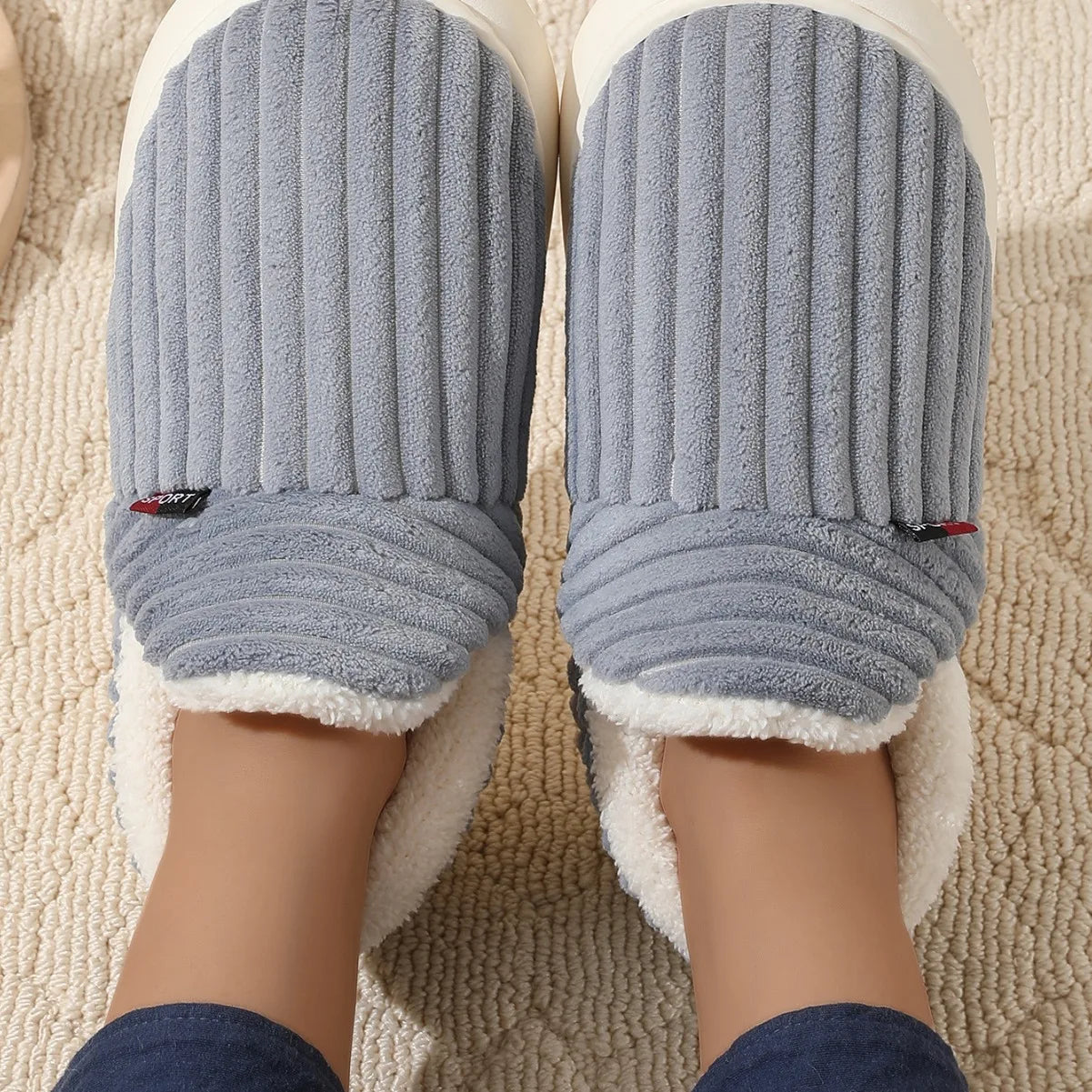 Bebealy Winter Fur Men Slippers Men Shoes Outdoor Nonslip Short Plush Men Slippers Casual Fuzzy House Ankle Men Boots Flat Shoes