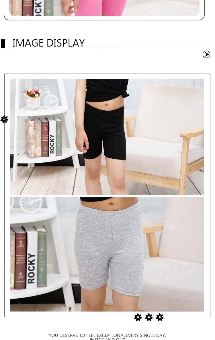 2Pcs Summer Solid Color Kids Leggings Girls Safety Shorts Cotton Leggings Girls' Beach Shorts Are Suitable For Children Age 2-13