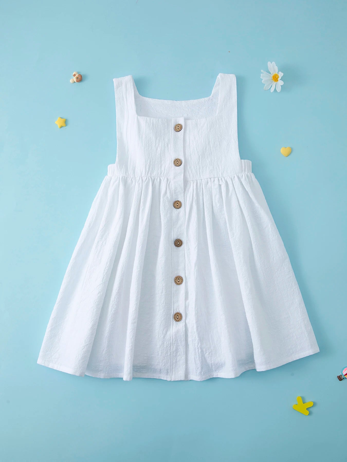 Summer kids clothes solid color suspender girl frocks linen cotton sleeveless summer dress