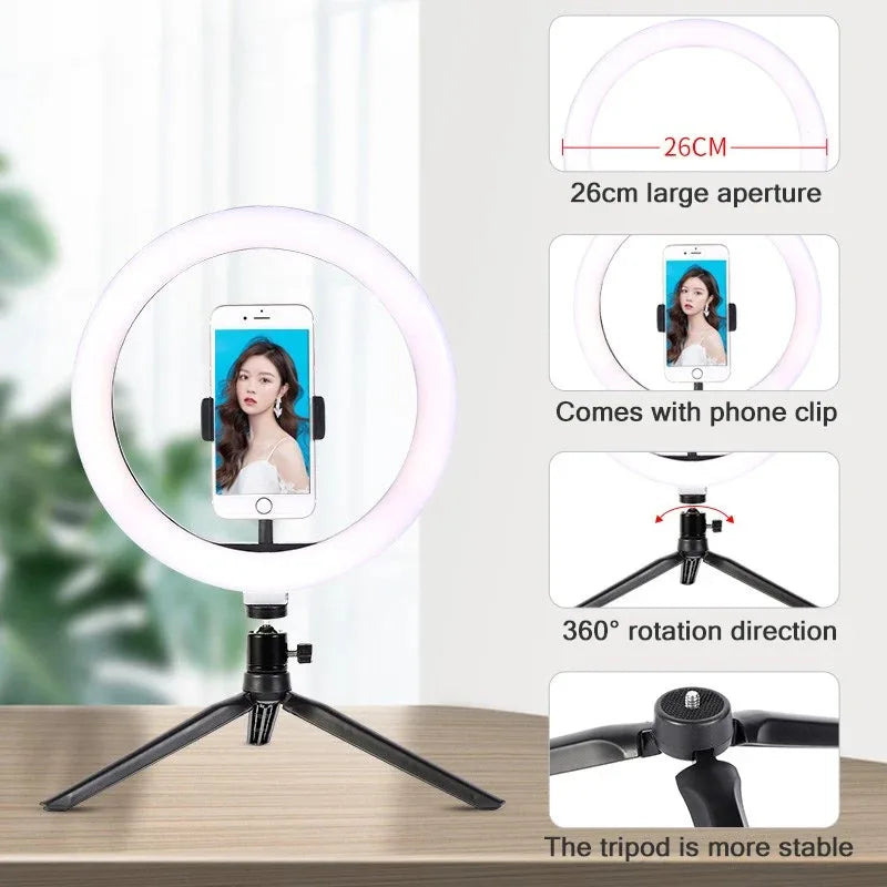 10" LED Ring Light with Tripod Stand Dimmable for Makeup & Live Streaming