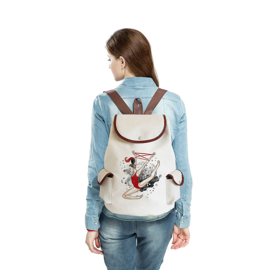 Watercolor Gymnastics Art Print Backpack Women Drawstring Bags Pretty Girls Daypack Gymnast Storage Bag for Travel Gift Portable