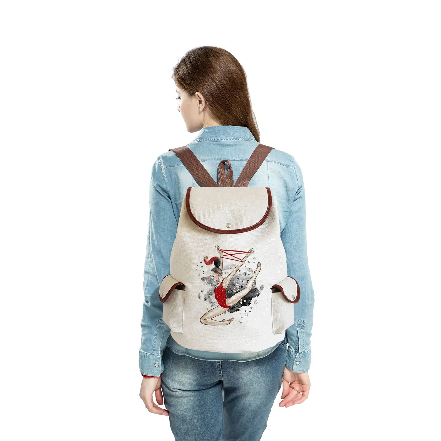 Watercolor Gymnastics Art Print Backpack Women Drawstring Bags Pretty Girls Daypack Gymnast Storage Bag for Travel Gift Portable