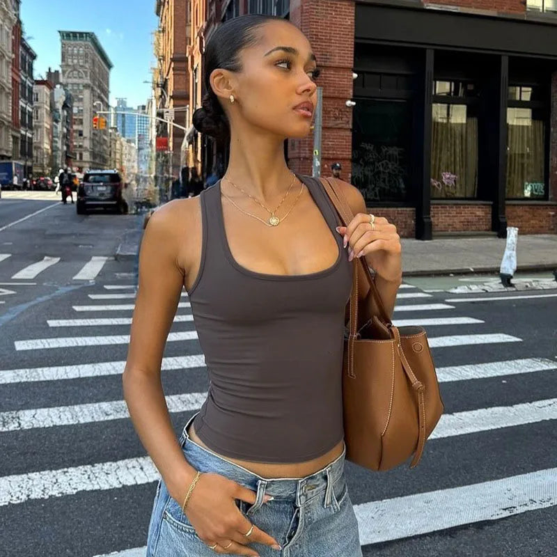 Square Collar Sleeveless Bodycon Crop tank Top Women’S Solid Sexy Elegant Y2K Top Party Clubwear Summer Outfit Wholesale
