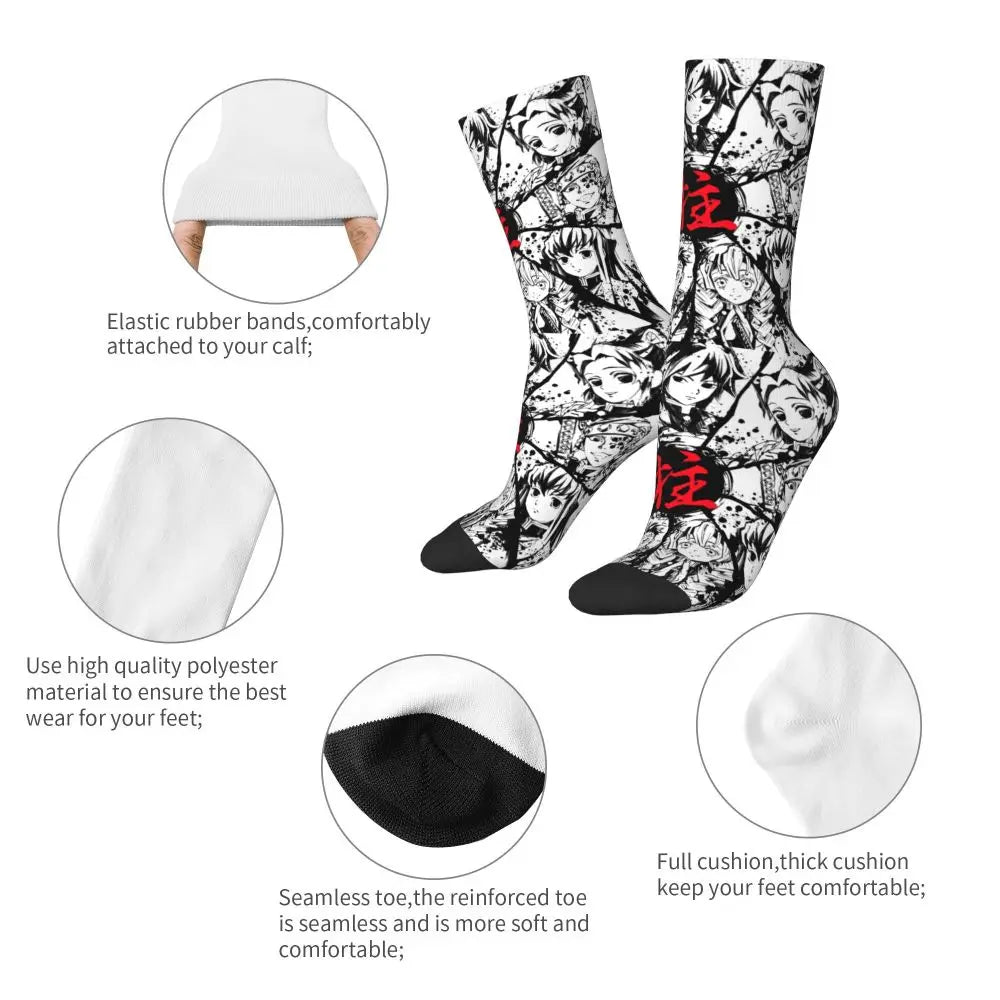 Custom Giyuu Tomioka Demon Slayer Men Women Crew Socks Unisex Kawaii Kimetsu No Yaiba Spring Summer Autumn Winter Dress Socks