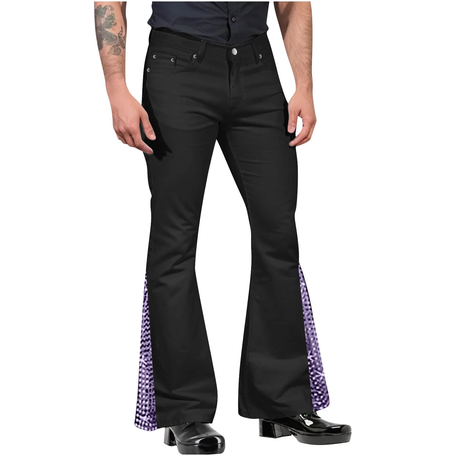 Retro-inspired Flared Pants Men's Vintage Bell Bottom Wide Leg Jeans Solid Color Stretchy Slim Fit Mid-rise for Fashionable