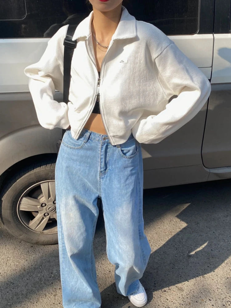 Sweatshirts Woman All-match Solid Zipper Trendy Korean Style Harajuku Ins Retro Autumn Casual Office Ladies Daily New Arrival