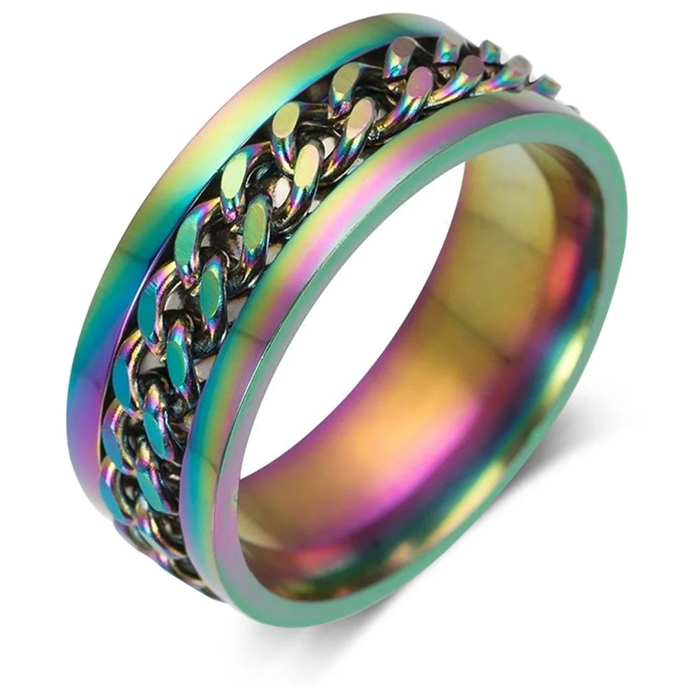 Titanium Steel Rotatable Chain Fidget Spinner Mens Rings Multifunction Anti Stress Knuckle Ring Accessories Anillo Hombres