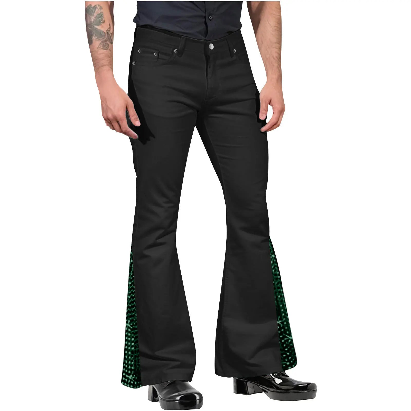 Retro-inspired Flared Pants Men's Vintage Bell Bottom Wide Leg Jeans Solid Color Stretchy Slim Fit Mid-rise for Fashionable