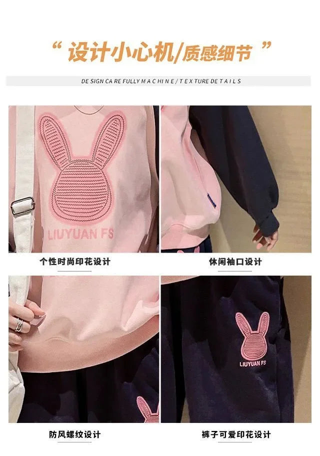 3-13 Years Spring Autumn Girls Clothing Set Cartoon Rabbit Pattern Full Sleeve Top +Pants 2Pcs For Kids