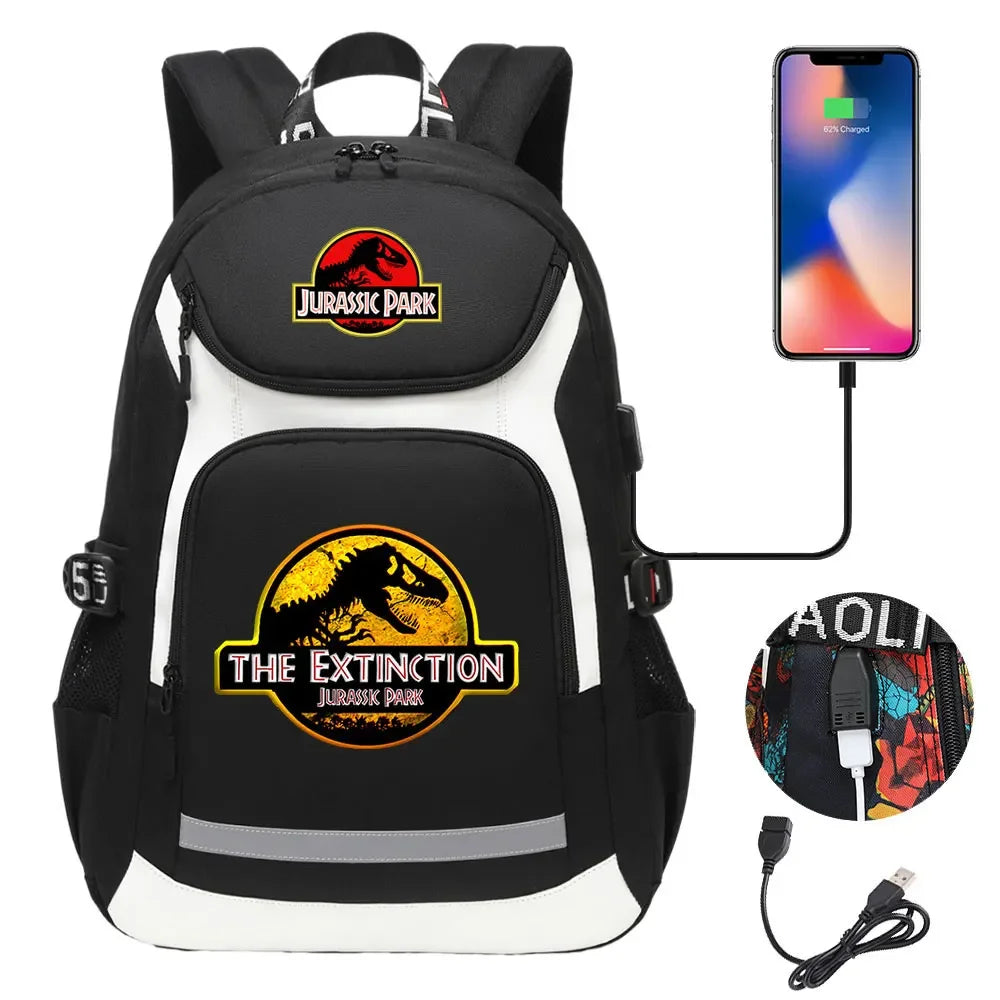 Jurassic World Park Dinosaur Girls Boys Kids School Book Bags USB Teenagers Schoolbags Women Men Laptop Travel Backpack
