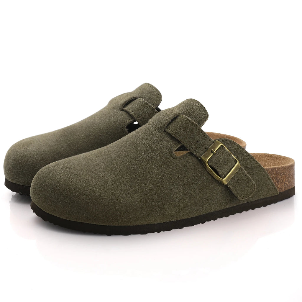 Shevalues Men Clogs Slippers Cow Suede Clogs For Men Leather Mules Men Fashion Beach Shoes Men Outdoor Classic Cork Sandals Men