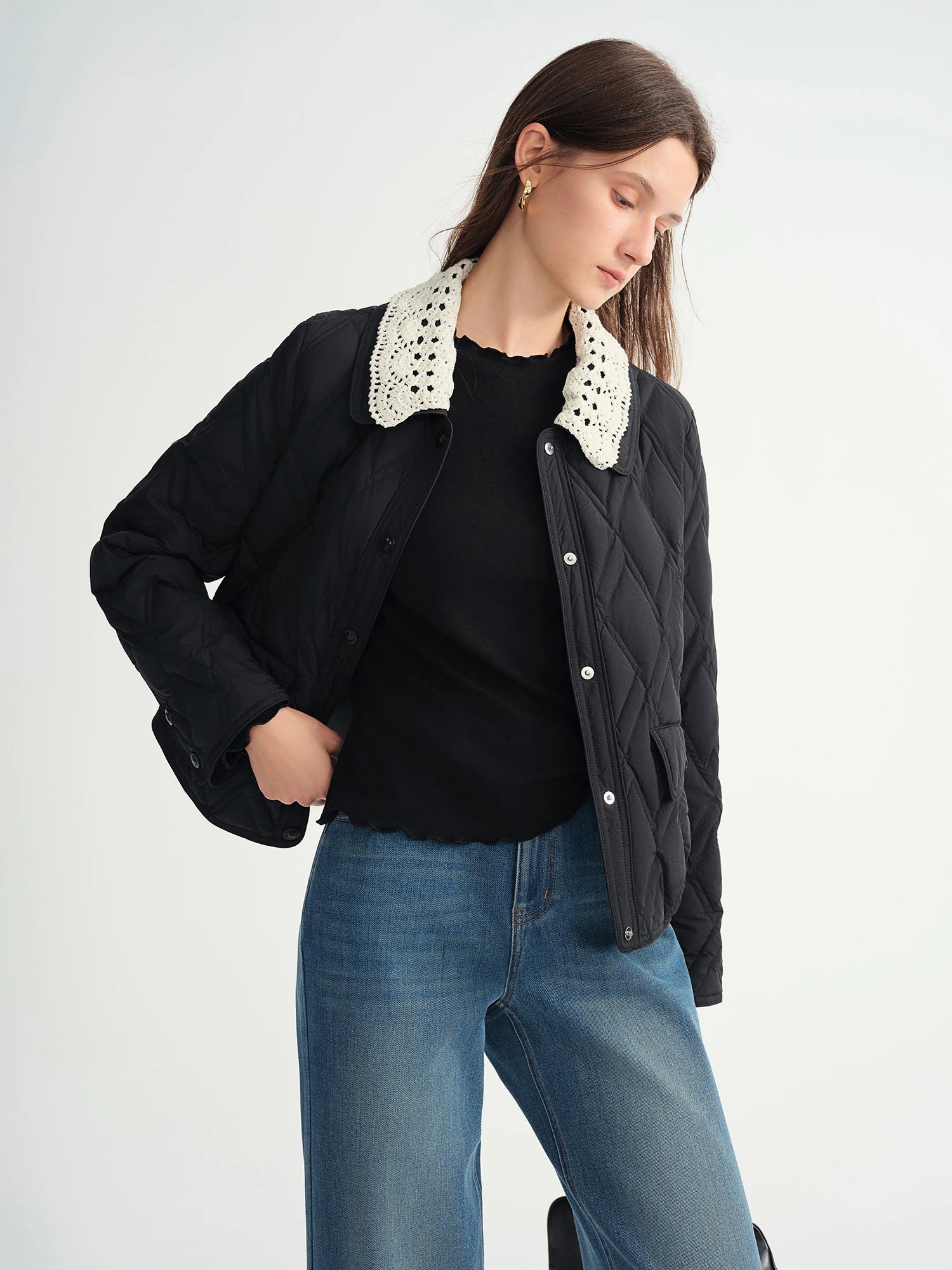 DUSHU Self-Heating Wool T-shirts Half-High Collar Soft Knit  Women's Longline Bralette Fall Winter Curvy Solid Color Pullovers