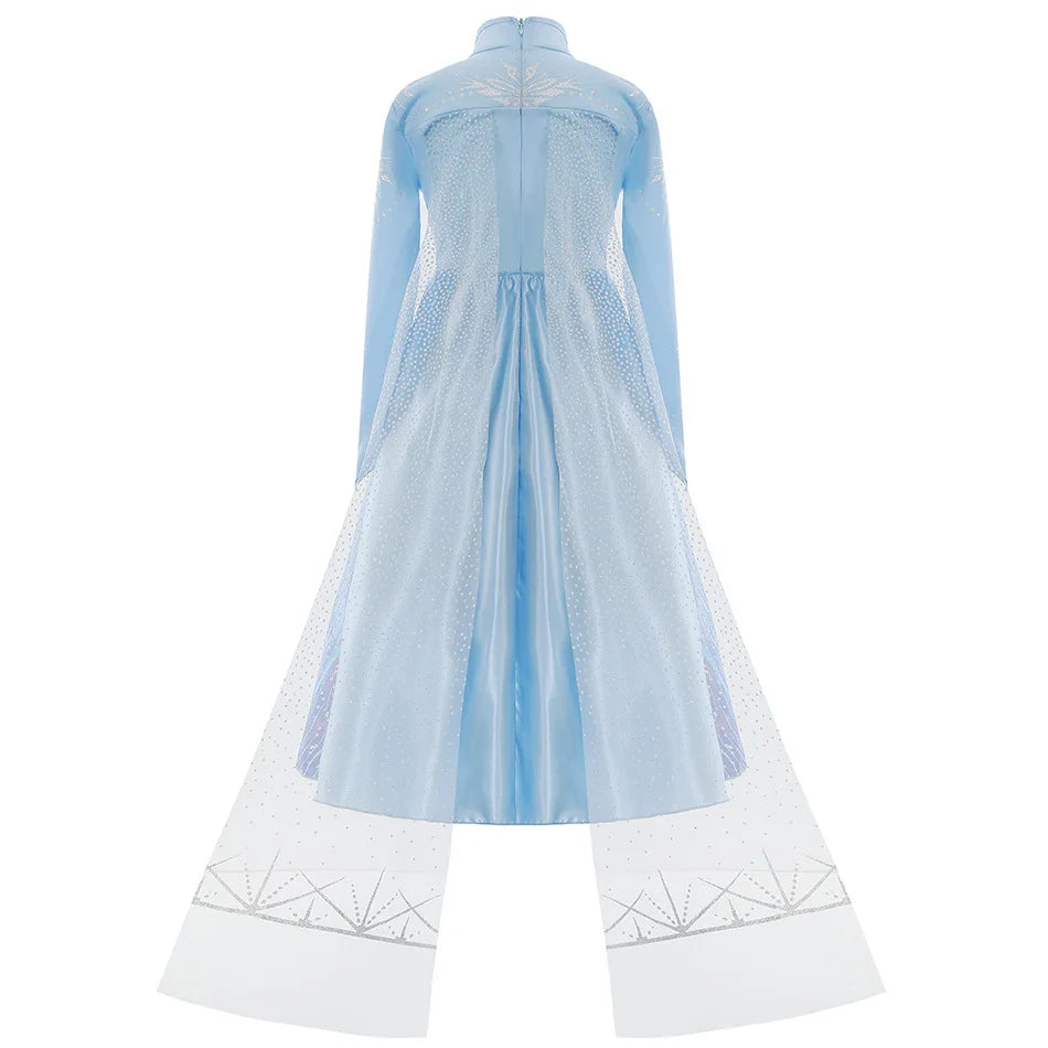 2026 Elsa Frozen Princess Costume For Girl Birthday Party Long Sleeve Halloween Cosplay Carnival Clothing Kids Dress For Girls
