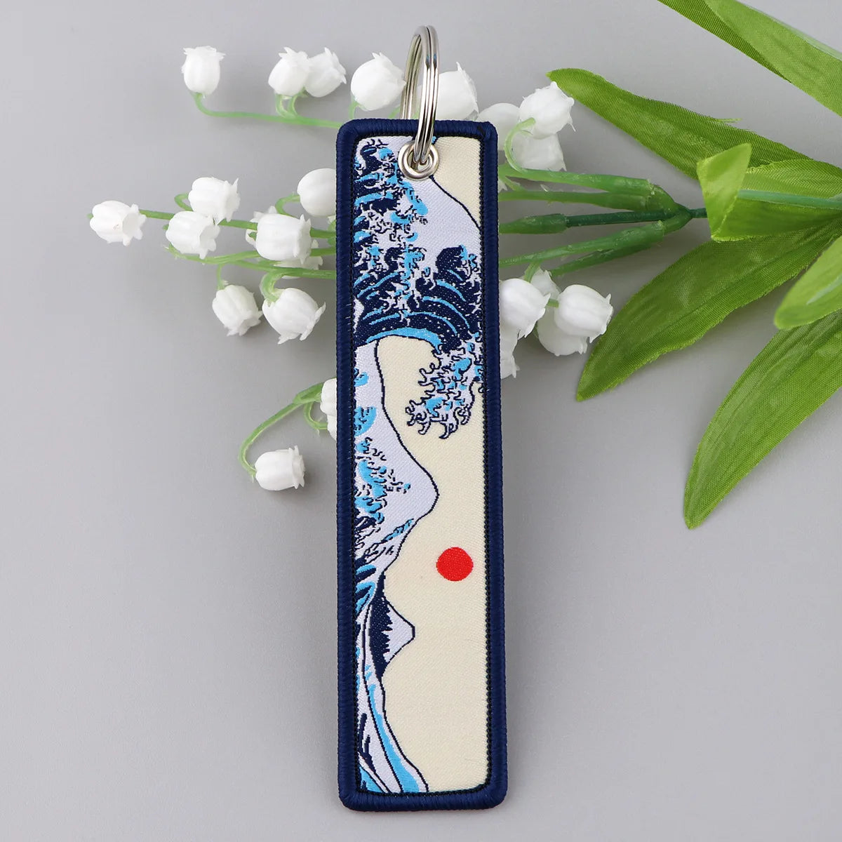 1/2pcs Japanese Waves Art Drawing Embroidery Fobs Backpack Key Tags Motorcycles Keychain Keyrings Cosplay Accessories Gift