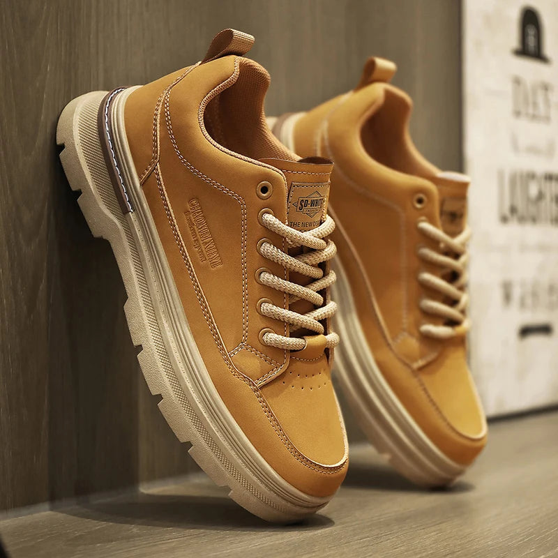 Men Leather Casual Shoes Outdoor Thick Sole Men Work Boots Comfortable Walking Sports Shoes for Men Designer Anti-Slip Men Shoes