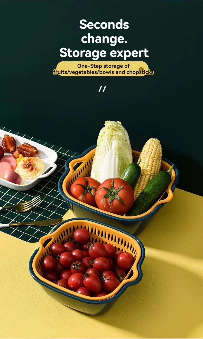 6-Piece Set/Double-Layer Draining Basket Kitchen Sink Strainer Basket Multifunctional Vegetable Washing Tool for Home Use