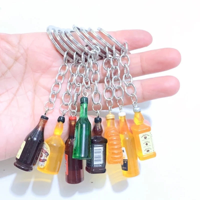 1PC Resin 3D Beer Bottle Pendant Keychain Bag Accessories Jewelry Keychains Llaveros Para Hombre