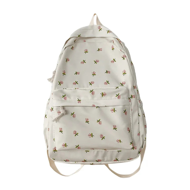 Nylon Backpack New Simple And Fresh Large Capacity Backpack For Junior High School Students Small Floral Backpack