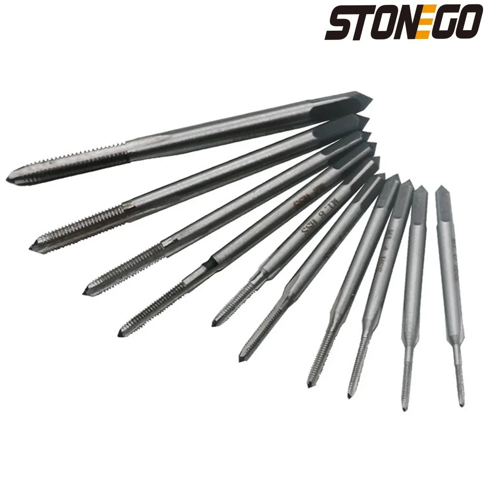 STONEGO 5PCS/7PCS Bearing Steel Taper Hand Spiral Point Straight Fluted Screw Thread Hand Tap Drill M3/M4/M5/M6/M8/M10/M12