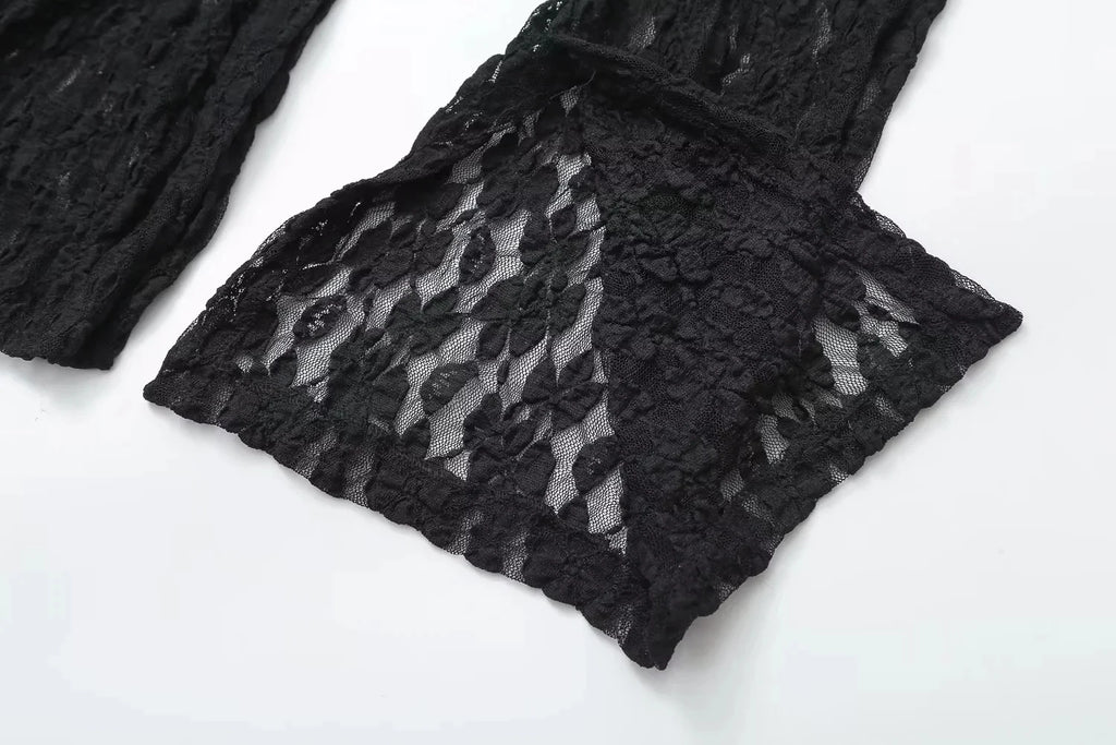 HH Womens Lace Pants Sets Slim Jumpsuits Top + High Waist Trousers Sexy Lady Floral Lace Translucent Y2k Bodysuit Suits