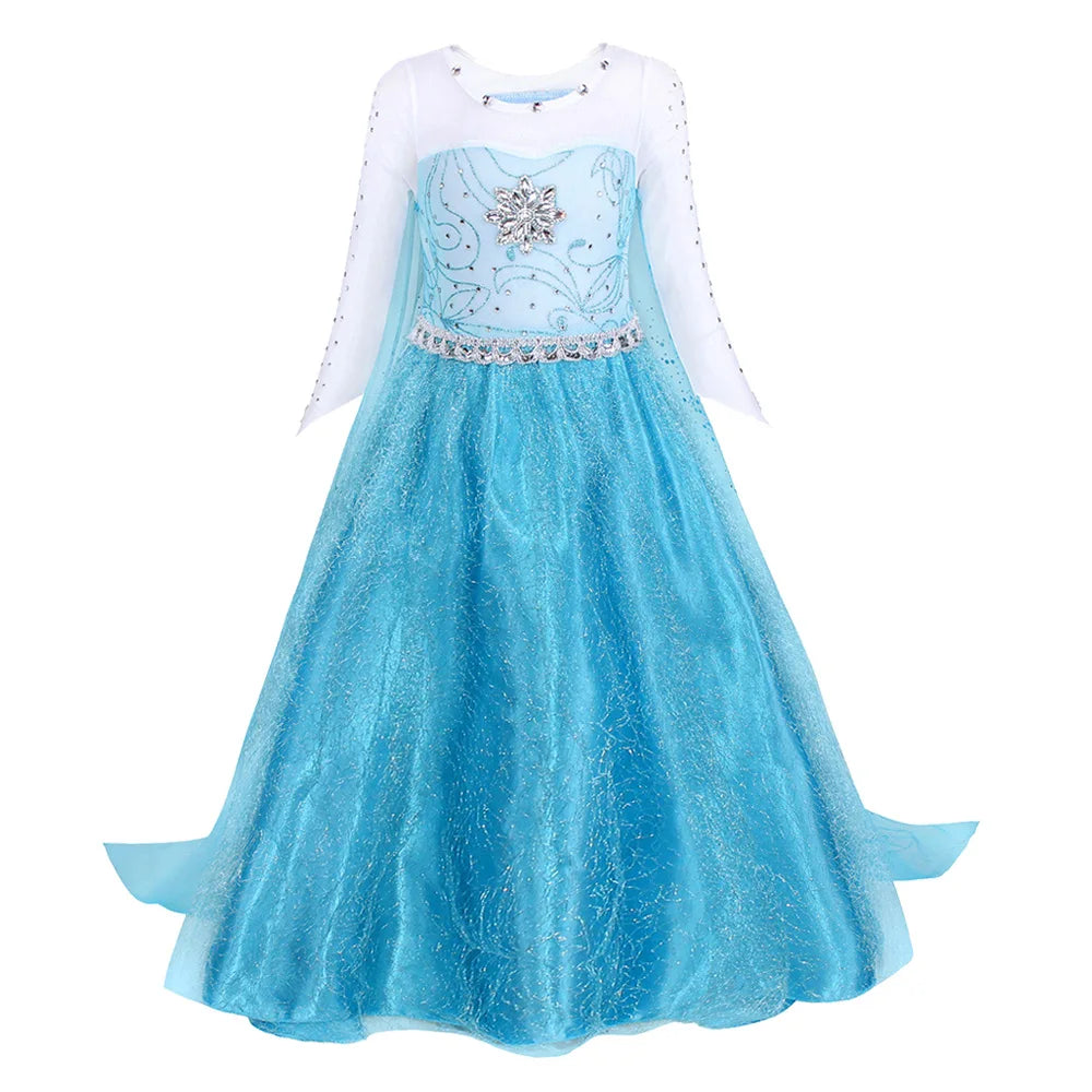2026 Elsa Frozen Princess Costume For Girl Birthday Party Long Sleeve Halloween Cosplay Carnival Clothing Kids Dress For Girls
