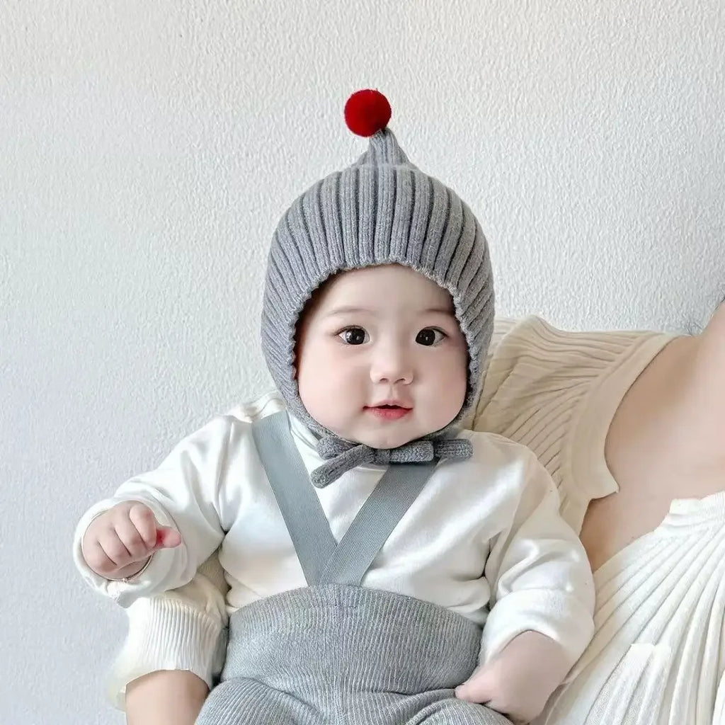 0-24M Baby Beanie Newborn Elf Hat Spring Autumn Knitted Windproof Warm Earflap Cap With Pom Pom