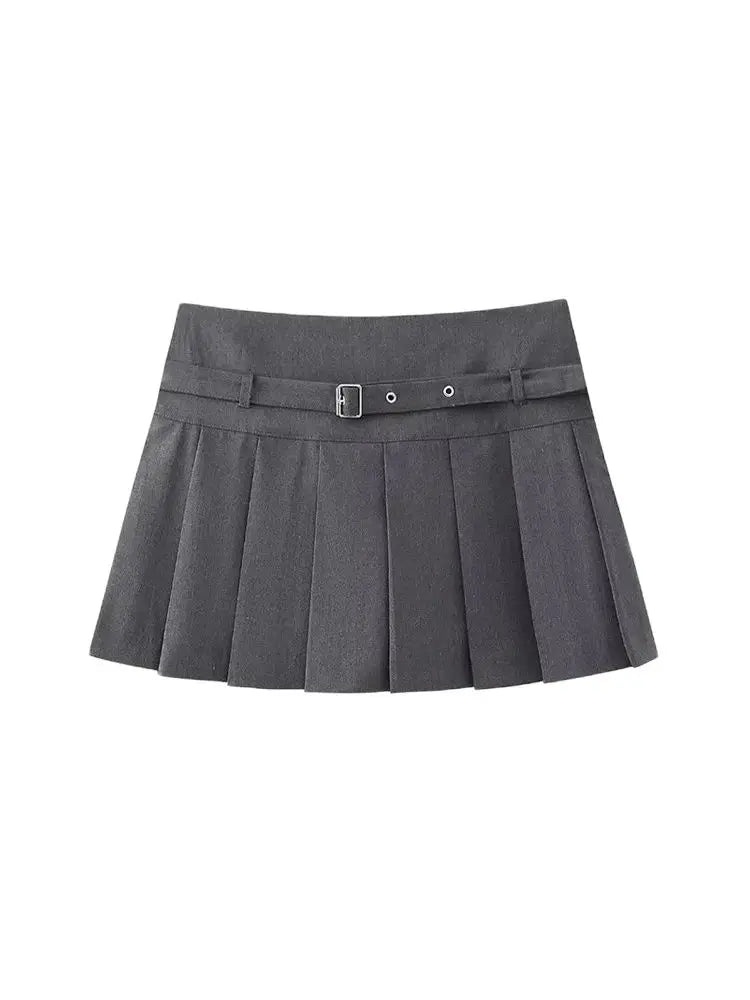 Pleated Shorts Skirts for Women, With Belt,Side Zipper, Mid Waist, Female Skort,Fashion