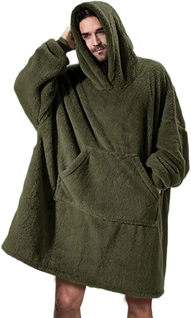 New Winter Women Double-faced Fleece Hoodie Blanket Oversize Large Pocket Warm Couple Loose Sweatshirts Women And Men Robe