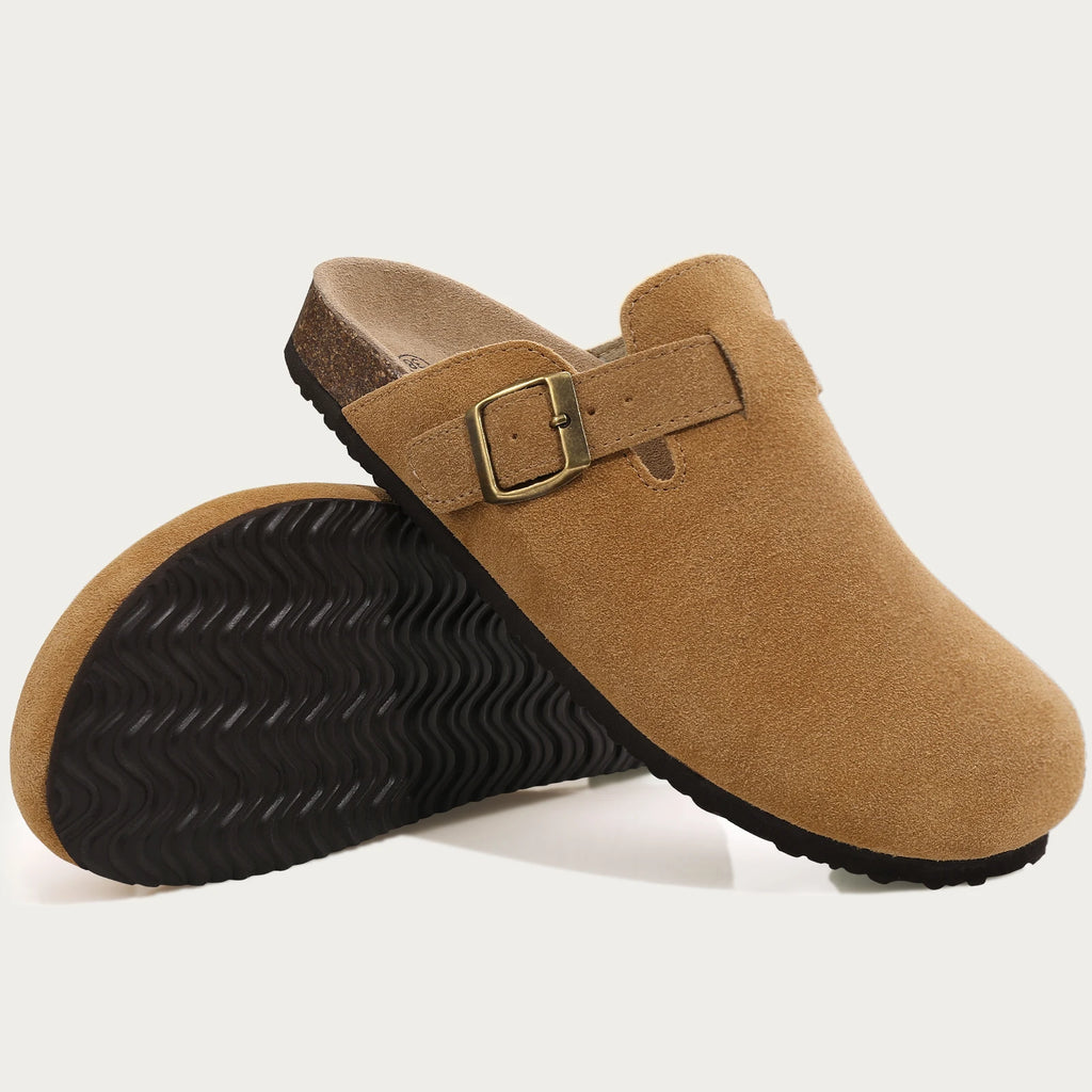 Shevalues Men Clogs Slippers Cow Suede Clogs For Men Leather Mules Men Fashion Beach Shoes Men Outdoor Classic Cork Sandals Men