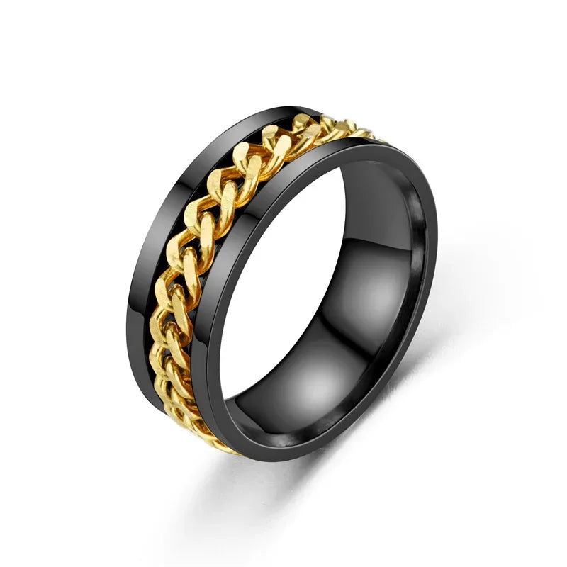 Stress Ring For Stainless Steel Rotatable Chain Fidget Metal Spinner Men Band Ring Jewelry Anillos De Hombres