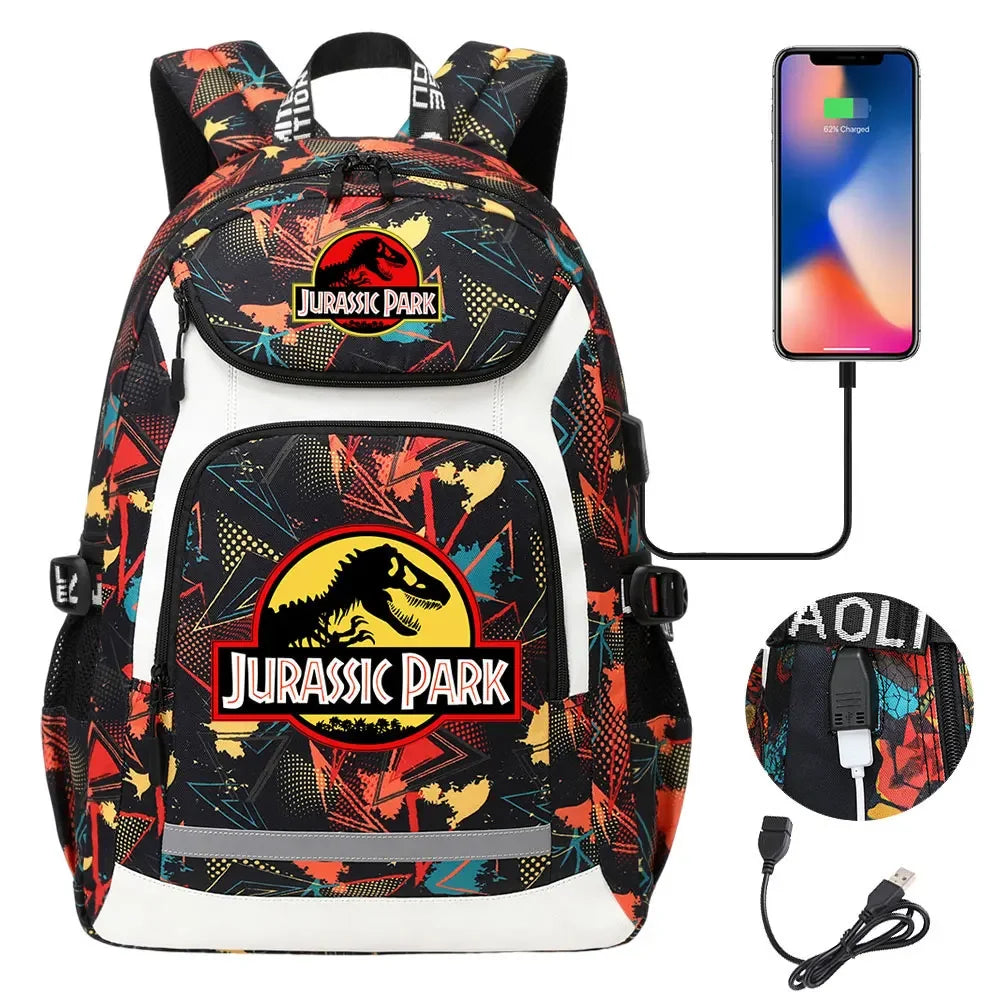 Jurassic World Park Dinosaur Girls Boys Kids School Book Bags USB Teenagers Schoolbags Women Men Laptop Travel Backpack
