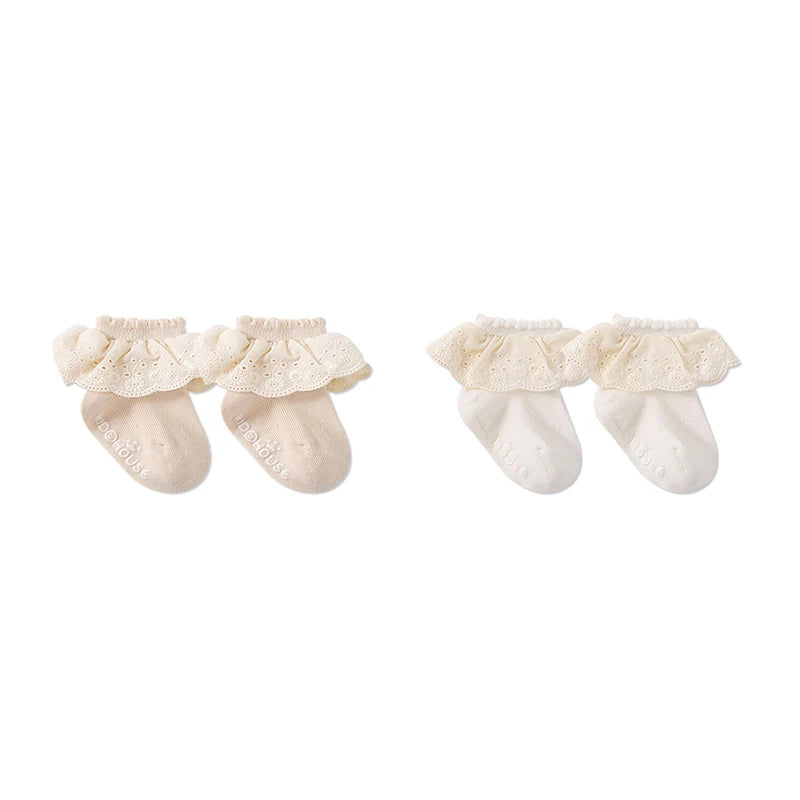 2Pairs/lot Baby Socks For Girls Spring Autumn Lace Princess Floor Newborn Socks Cotton Toddlers Infant Short Sock Anti Slip 0-3Y
