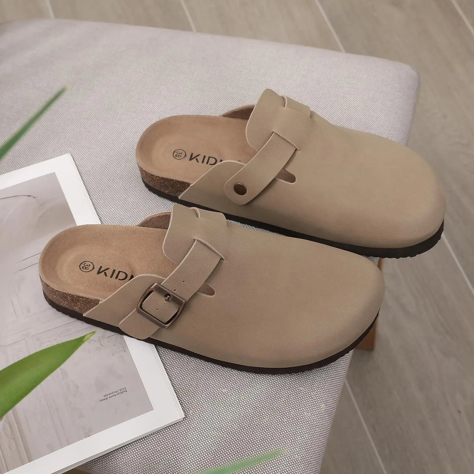 Shevalues Men Clogs Slippers Cow Suede Clogs For Men Leather Mules Men Fashion Beach Shoes Men Outdoor Classic Cork Sandals Men