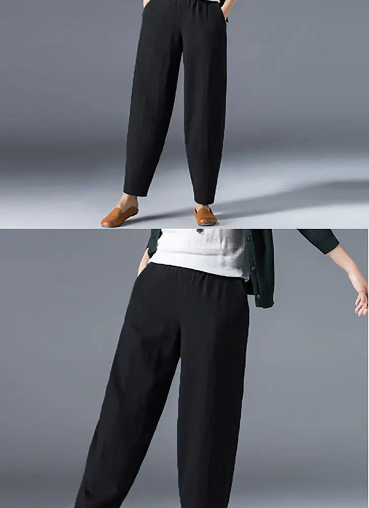 Cotton Wide Leg Pants Female Loose Oversized Solid Color Harem Summer Casual Elastic Waist Ankle-length Pants Women Clothing
