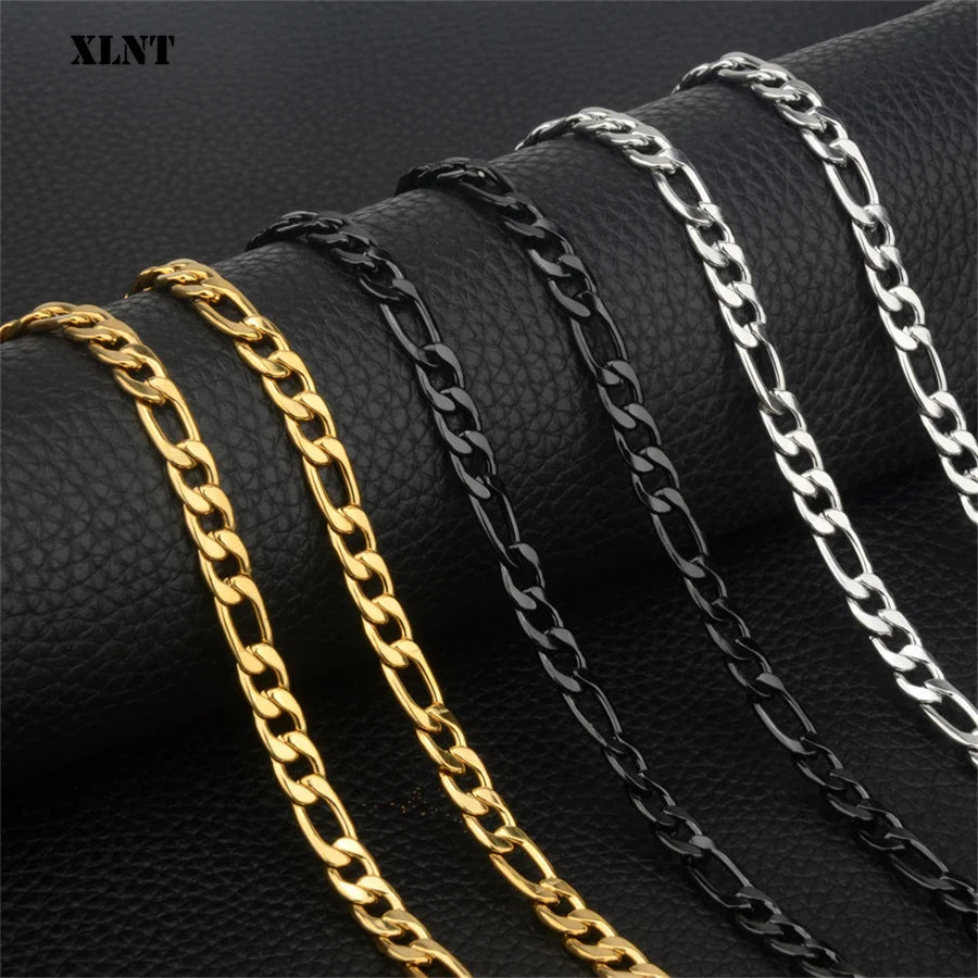 Fashion New Figaro Chain Necklace Men 3mm Stainless Steel Gold Color Long Necklace for Men Jewelry Gift Collar Hombres