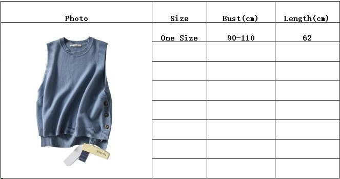 Fashion knit sweater vest College style under three-button solid color crew neck casual all-match pullover sweater for women
