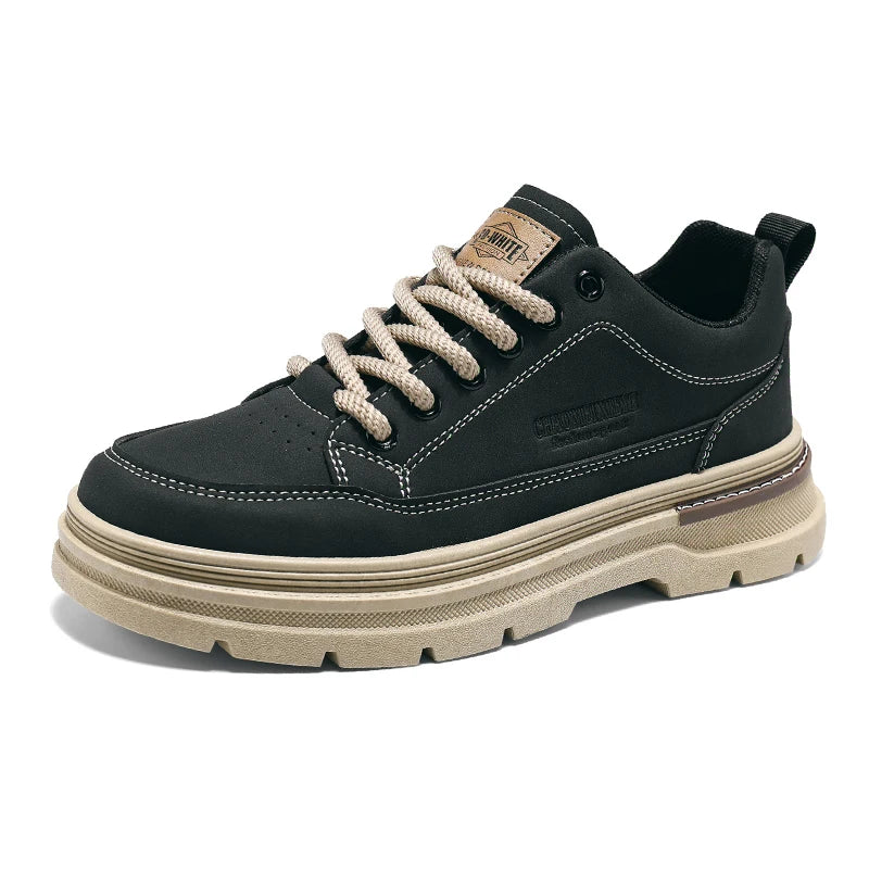 Men Leather Casual Shoes Outdoor Thick Sole Men Work Boots Comfortable Walking Sports Shoes for Men Designer Anti-Slip Men Shoes