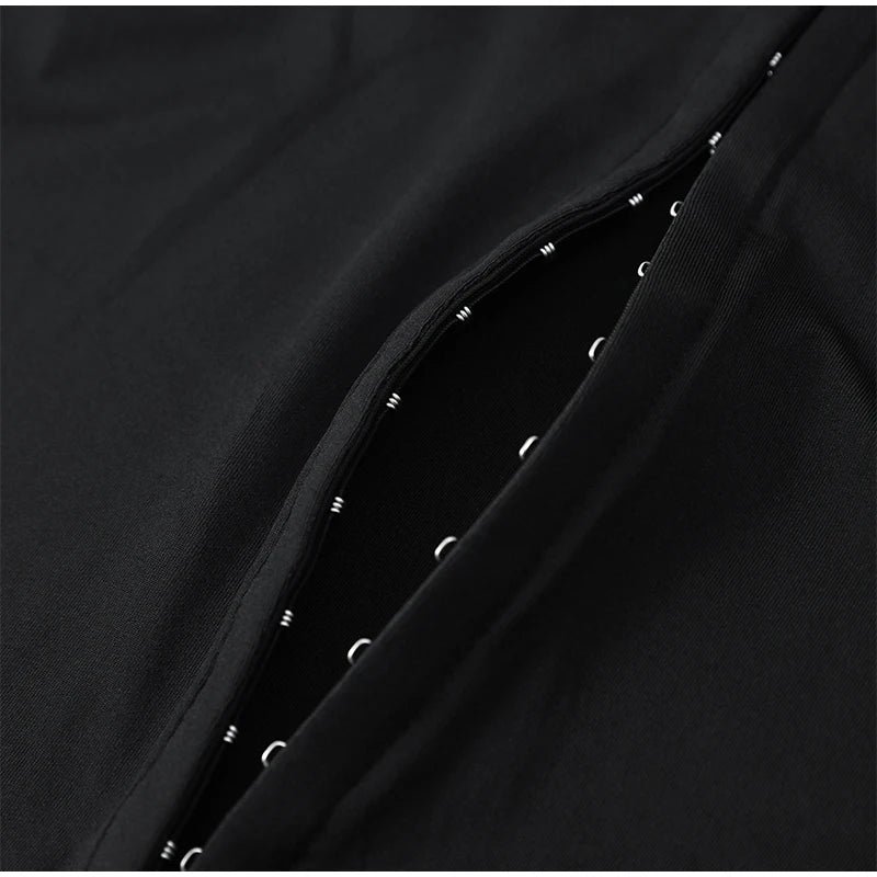 Black Women Hollow Out Slit Dress Sexy Short Sleeve Solid High Neck Slim Fit Maxi Dresses Lady Fashion Evening Party Club Robe