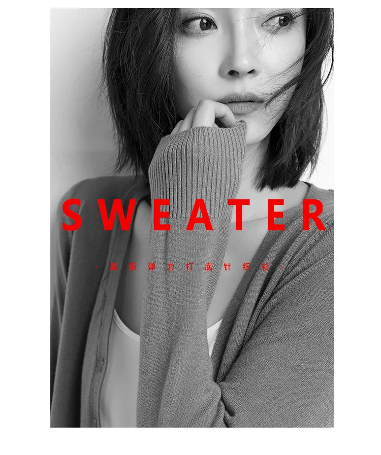 2025 Women Cardigans Long Sleeve Knitted Outerwear Solid Thin Spring Autumn Sweaters V-neck Knitwears Korean Fashion Cardigans