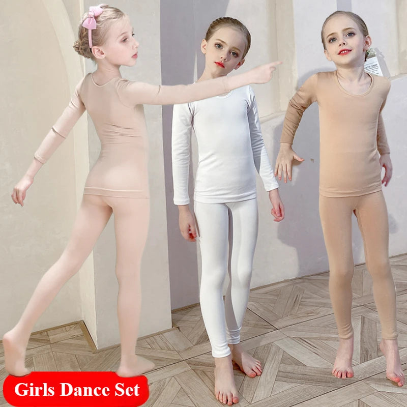 Spring Autumn Kids Thermal Underwear Set Fleece Thick Warm Dance Girls Long Johns Children Underwear 2-14 Years Kids Clothes Set