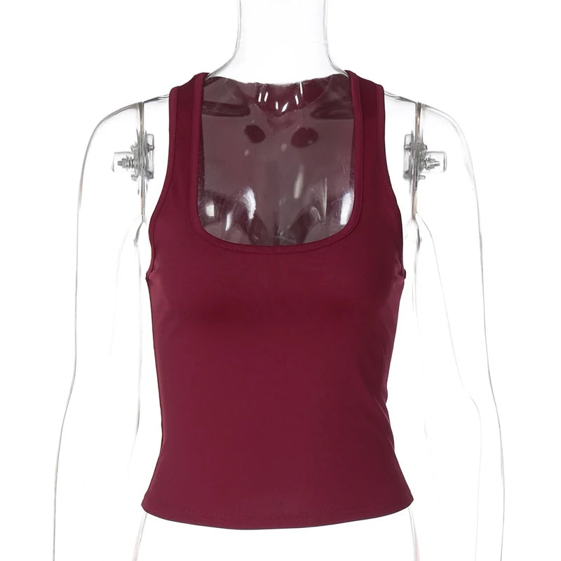 Square Collar Sleeveless Bodycon Crop tank Top Women’S Solid Sexy Elegant Y2K Top Party Clubwear Summer Outfit Wholesale