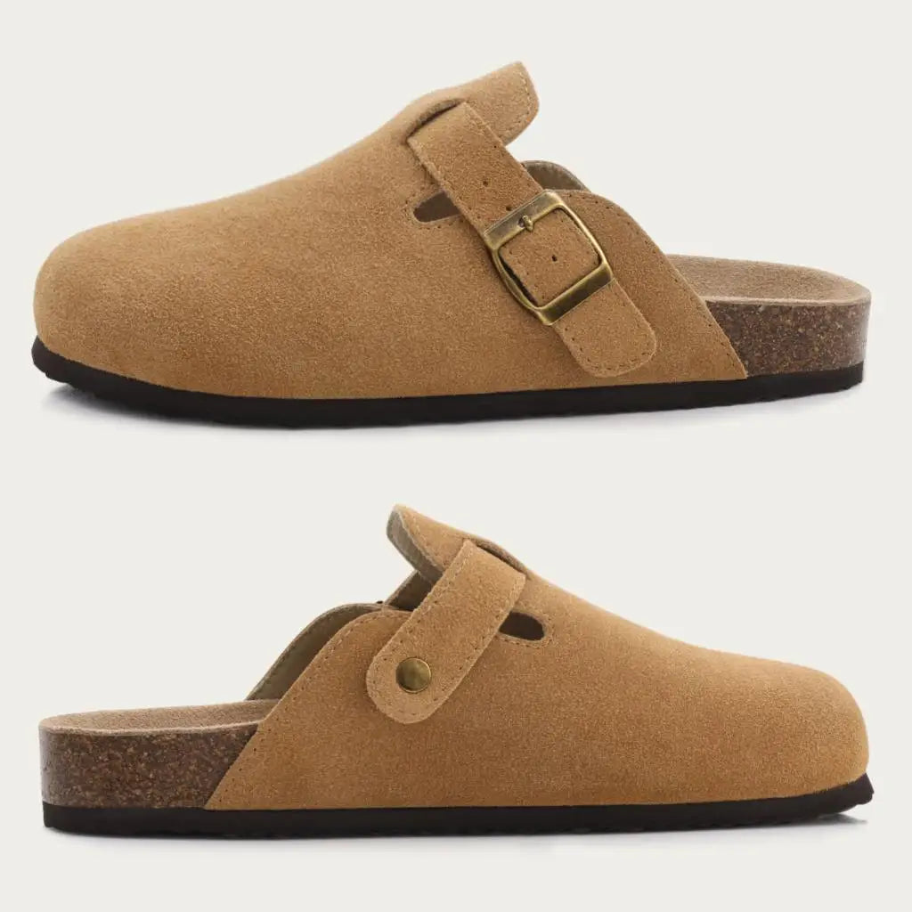 Shevalues Men Clogs Slippers Cow Suede Clogs For Men Leather Mules Men Fashion Beach Shoes Men Outdoor Classic Cork Sandals Men