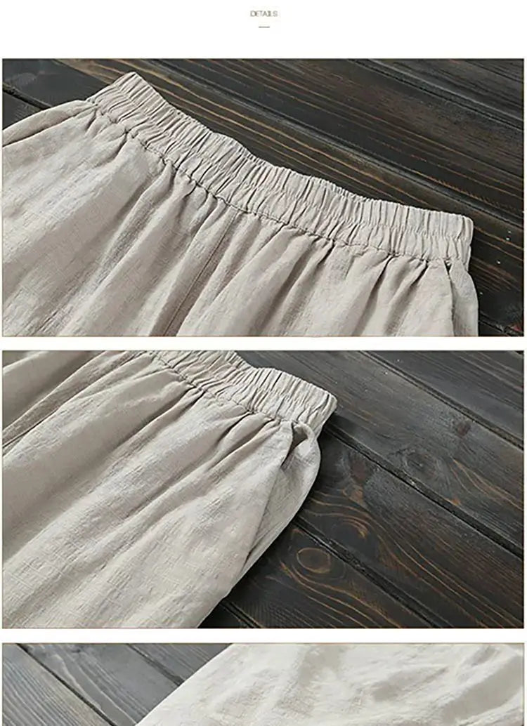 Cotton Wide Leg Pants Female Loose Oversized Solid Color Harem Summer Casual Elastic Waist Ankle-length Pants Women Clothing
