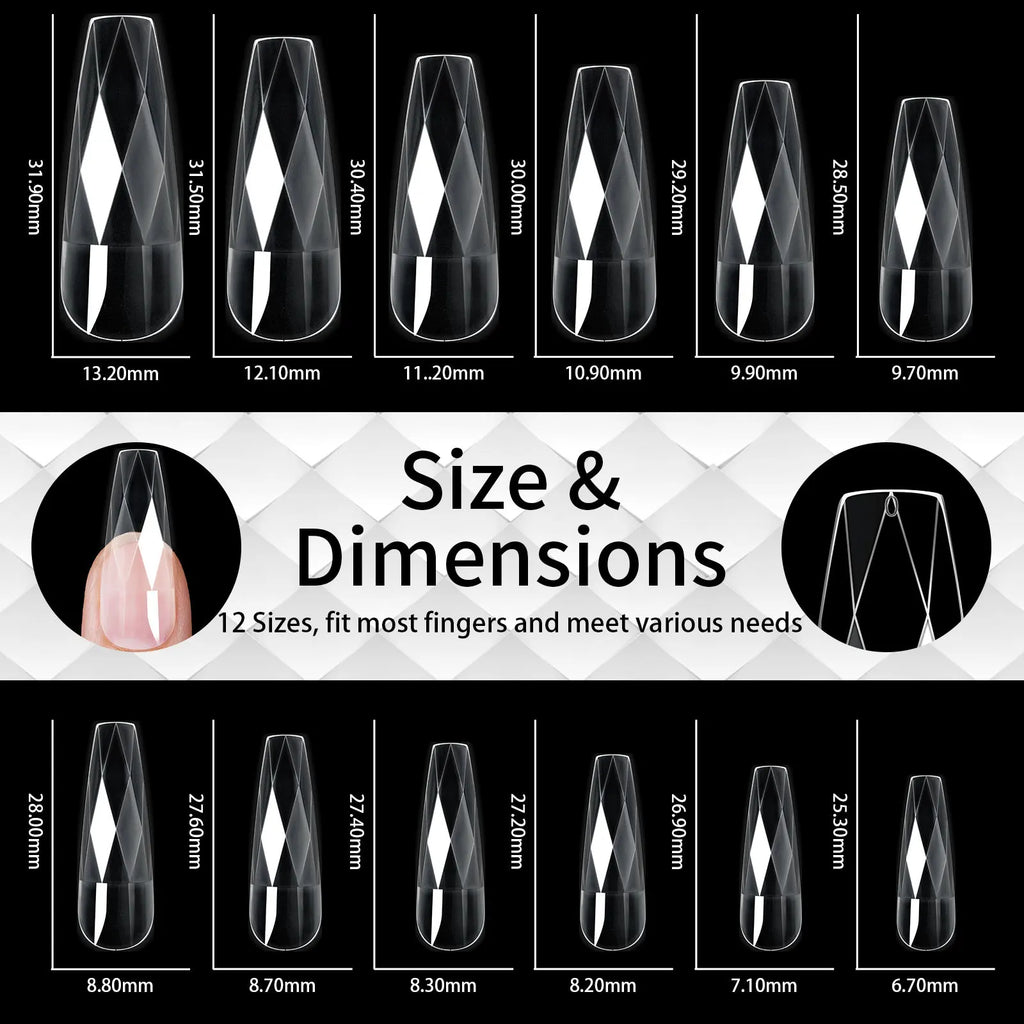 120/140Pcs 3D Diamond Almond Ballet Coffin False Nails Clear Press On Nails For Acrylic Gel Reusable Fake Tips DIY Nail Supplies