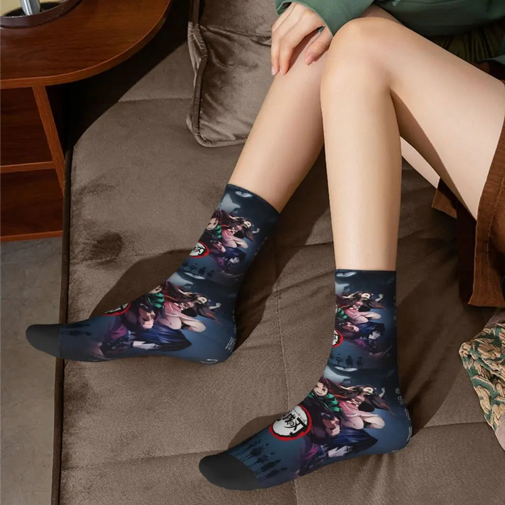 Custom Giyuu Tomioka Demon Slayer Men Women Crew Socks Unisex Kawaii Kimetsu No Yaiba Spring Summer Autumn Winter Dress Socks